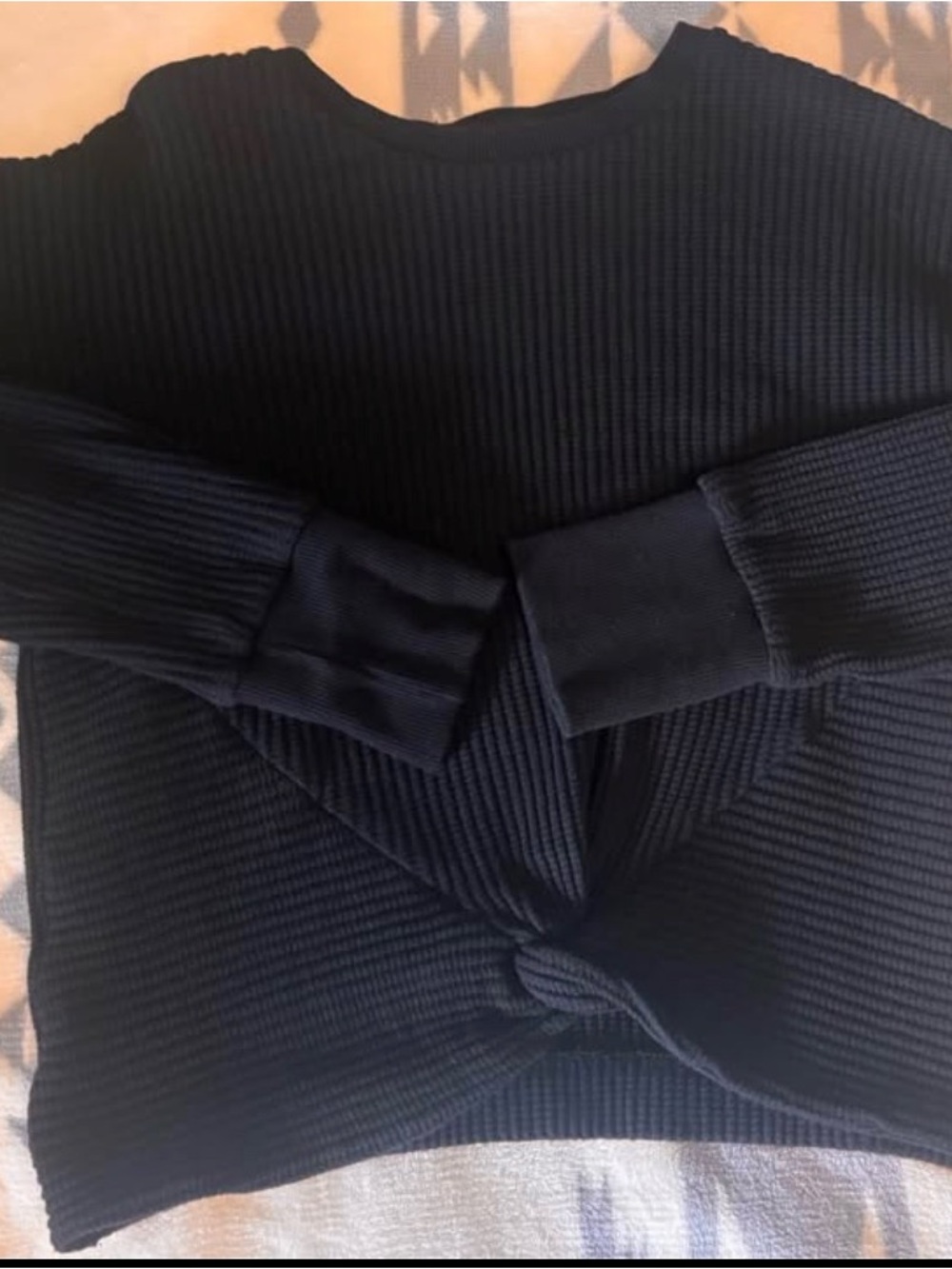 Ribbed Knit Twist Front Sweater - Black